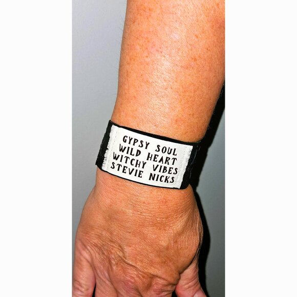 Stevie Nicks Wild Heart Black Leather Cuff Bracelet Hippie Gypsy Soul Jewelry - Picture 3 of 9
